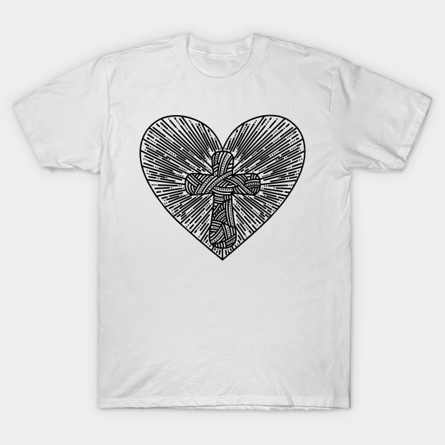 The cross of Jesus Christ drawn inside the heart T-Shirt by Reformer